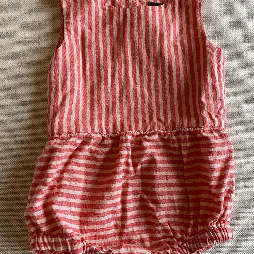 Tea Collection Striped Pink and White Sleeveless Linen Romper
